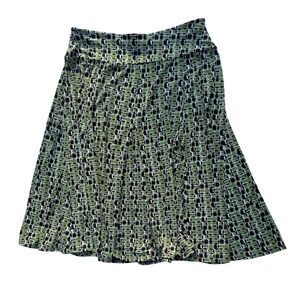 Apt. 9 Stretch Skirt Small Green Brown Geometric‎ Print A Line Midi